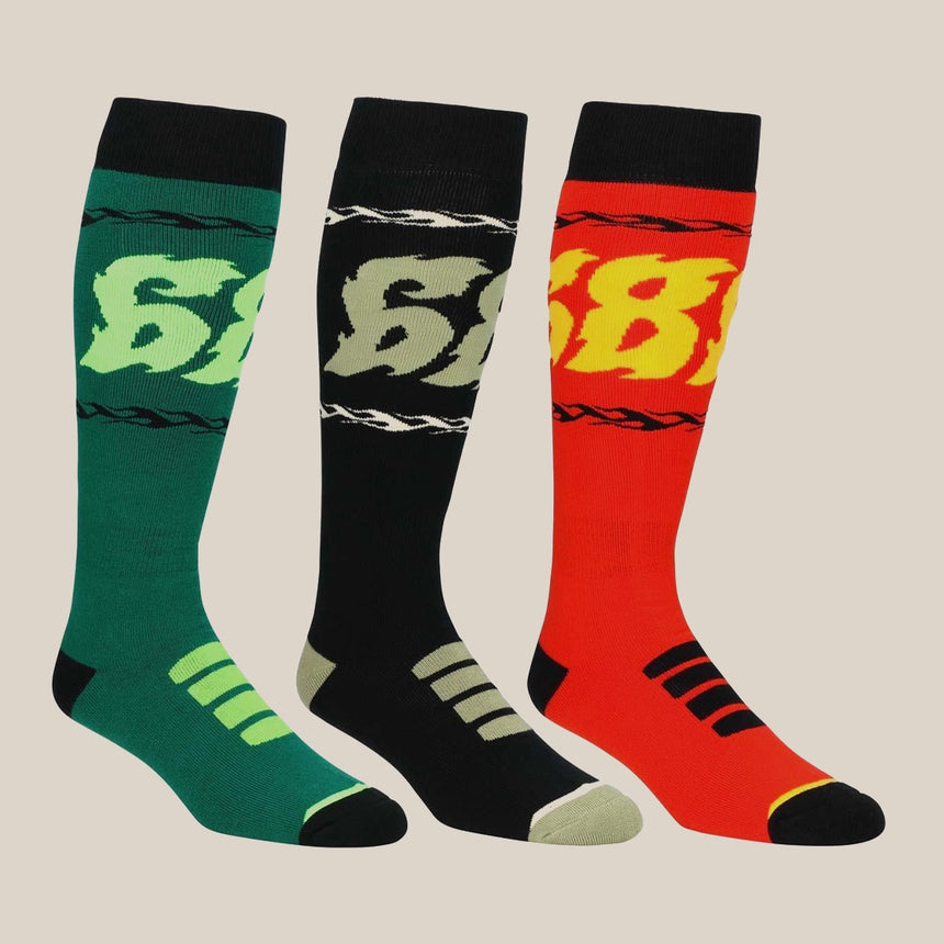 686 Flame Snow Sock 3 Pack - Assorted