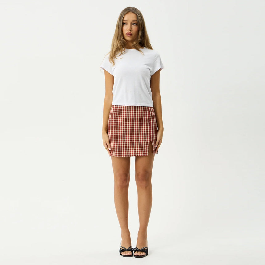 AFENDS Austin Check Mini Skirt - Red Rum