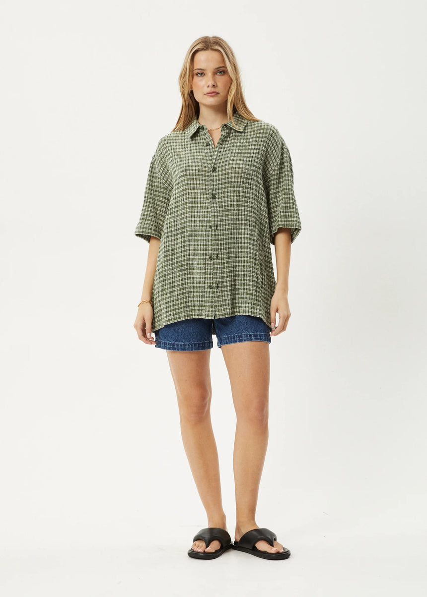 AFENDS Base Short Sleeve Shirt - Deep Green Check