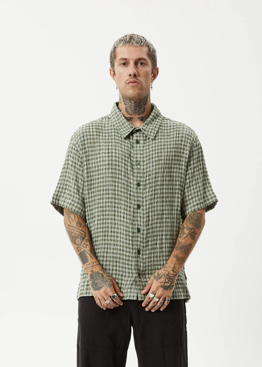 AFENDS Base Short Sleeve Shirt - Deep Green Check