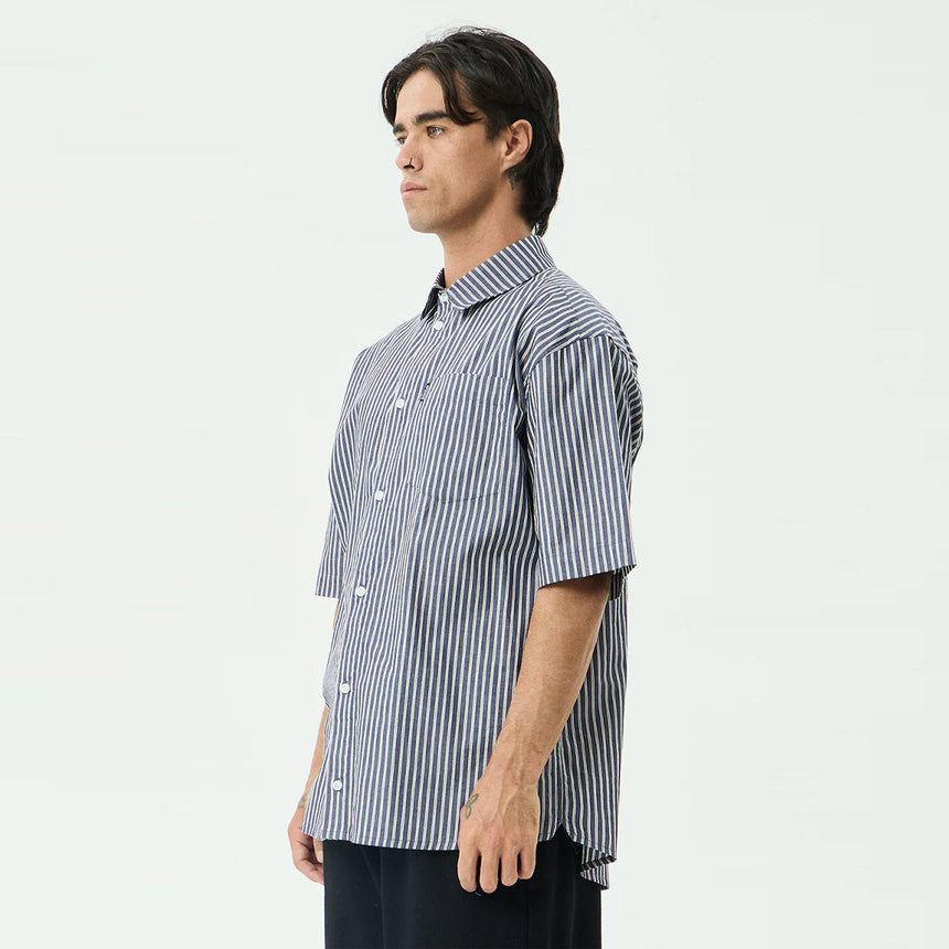 AFENDS Delta Short Sleeve Shirt - Navy Stripe