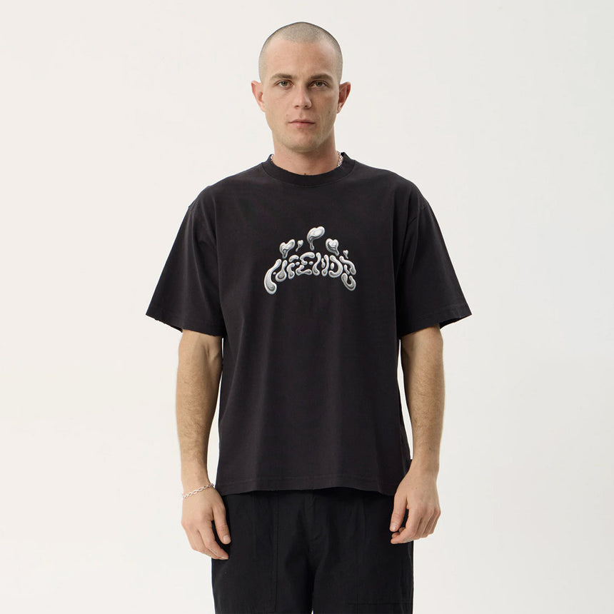 AFENDS Devotion Recycled Heavyweight Boxy Tee - Stone Black
