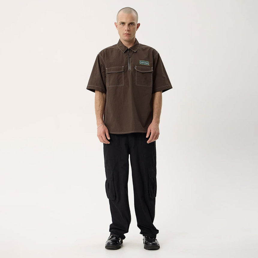 AFENDS Equipment Workwear Short Sleeve Shirt - Coffee