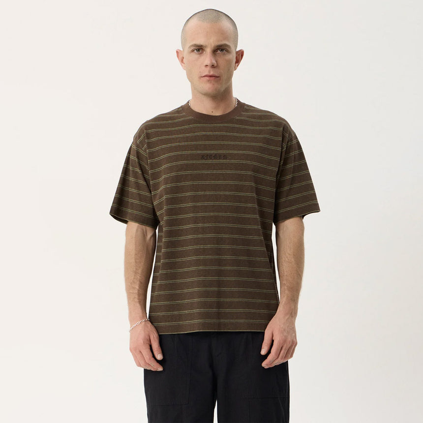 AFENDS Eureka Recycled Boxy Tee - Coffee Stripe