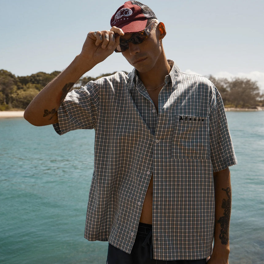 AFENDS Evans Short Sleeve Shirt - Overcast Check