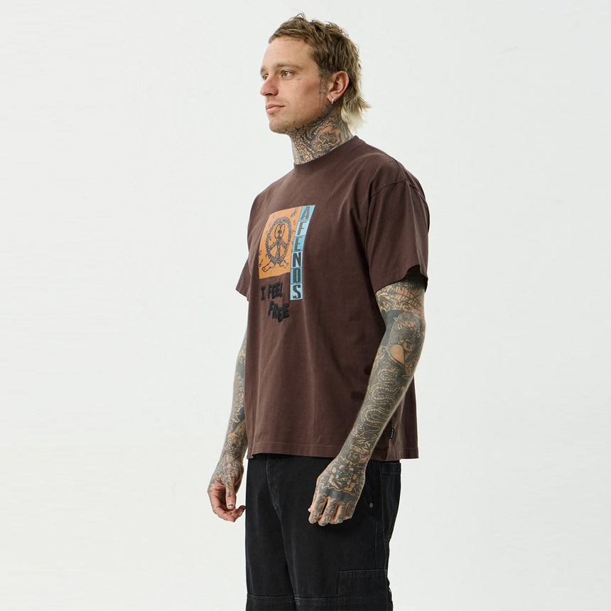 AFENDS Feel Free - Boxy Tee - Washed Coffee