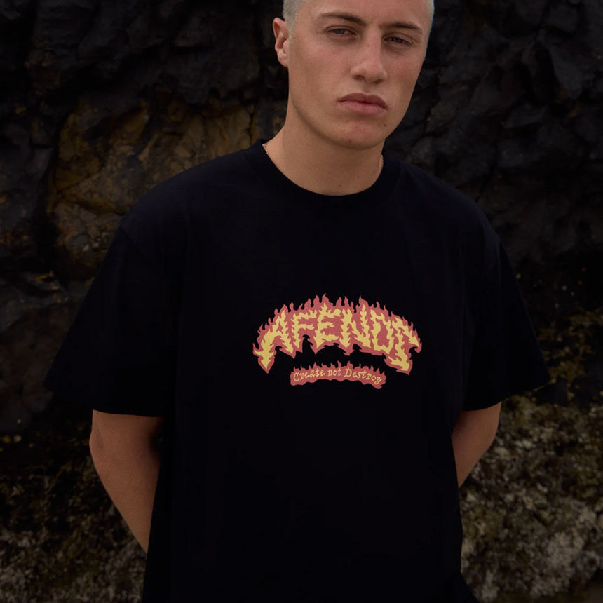 AFENDS Flame On Boxy Tee - Black