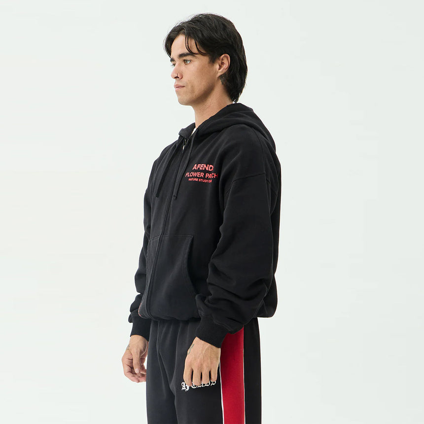 AFENDS Flower Patch Boxy Zip Hood - Stone Black