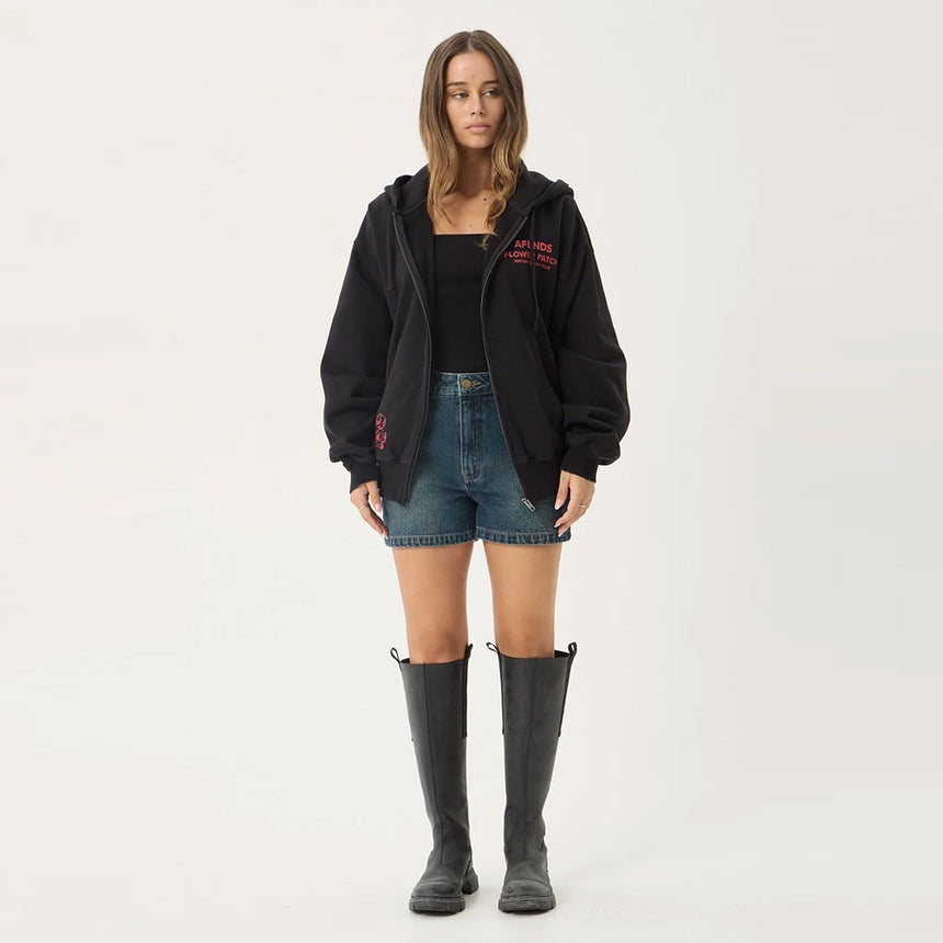 AFENDS Flower Patch Boxy Zip Hood - Stone Black