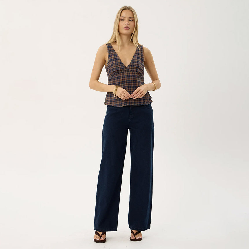 AFENDS Giselle Seersucker Top - Shev Indigo Check