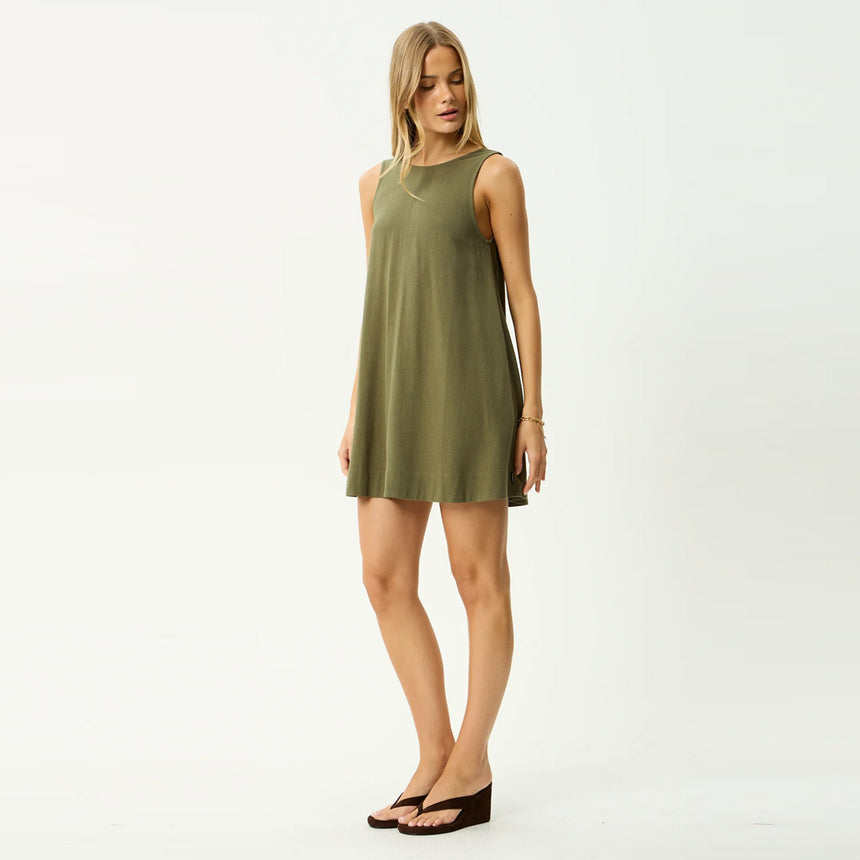 AFENDS Halle Linen Mini Dress - Deep Olive
