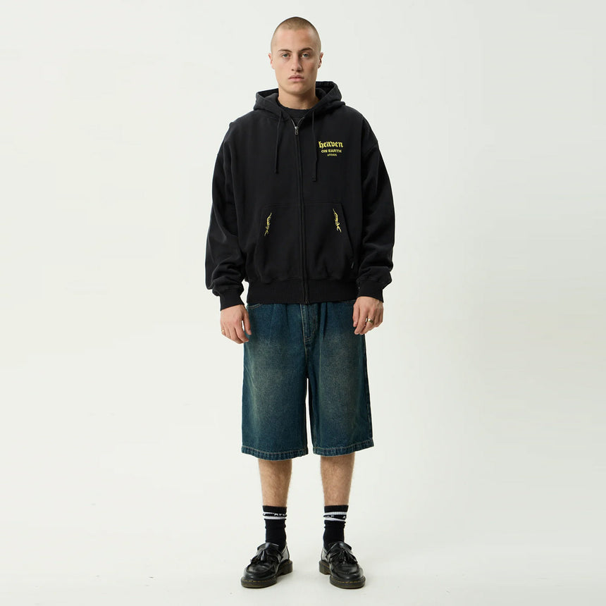 AFENDS Heaven Boxy Zip Hood - Stone Black