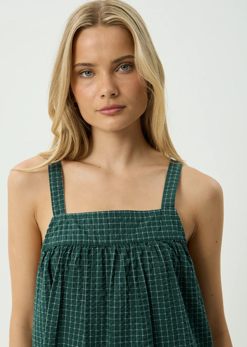 AFENDS Inka Seersucker Mini Dress - Reverb Pine Check