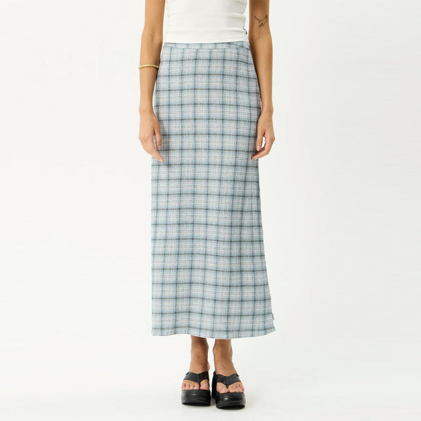 AFENDS Lagoon Seersucker Maxi Skirt - Overcast Check