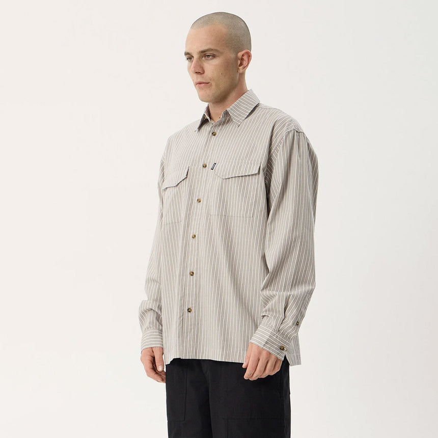 AFENDS Lennox Short Sleeve Shirt - Olive Stripe