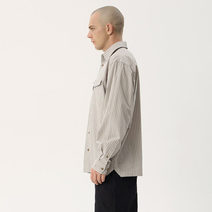 AFENDS Lennox Short Sleeve Shirt - Olive Stripe