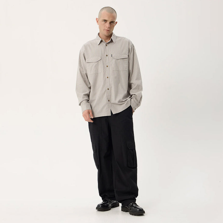 AFENDS Lennox Short Sleeve Shirt - Olive Stripe