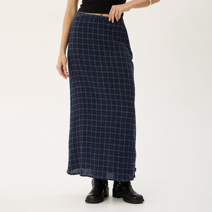 AFENDS Lita Seersucker Maxi Skirt - Thea Midnight Check
