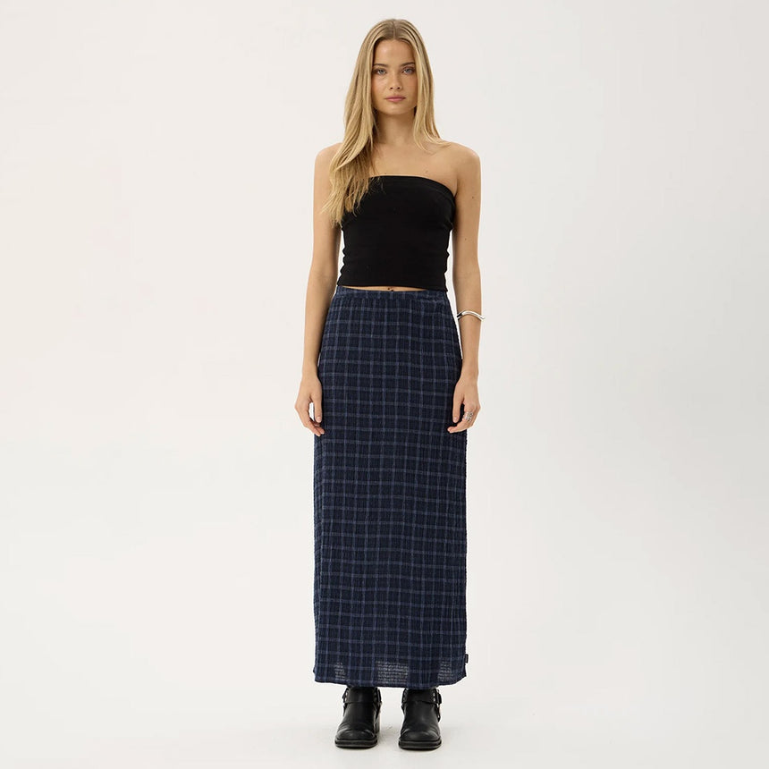 AFENDS Lita Seersucker Maxi Skirt - Thea Midnight Check