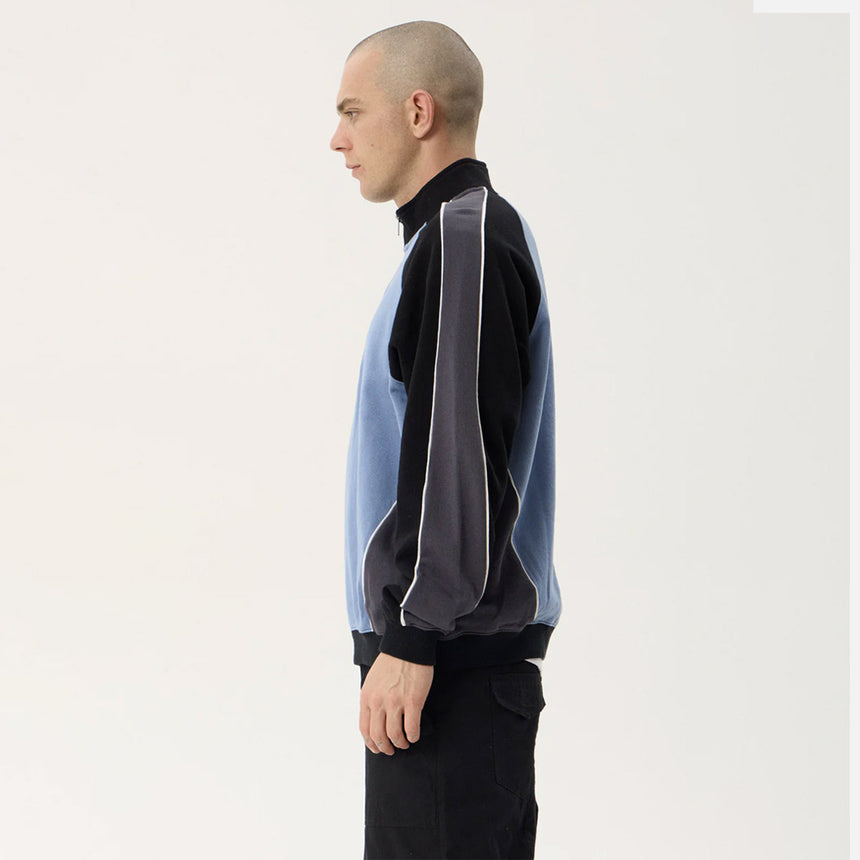 AFENDS Occupancy Recycled Panelled Quarter Zip Jumper - Slate Blue