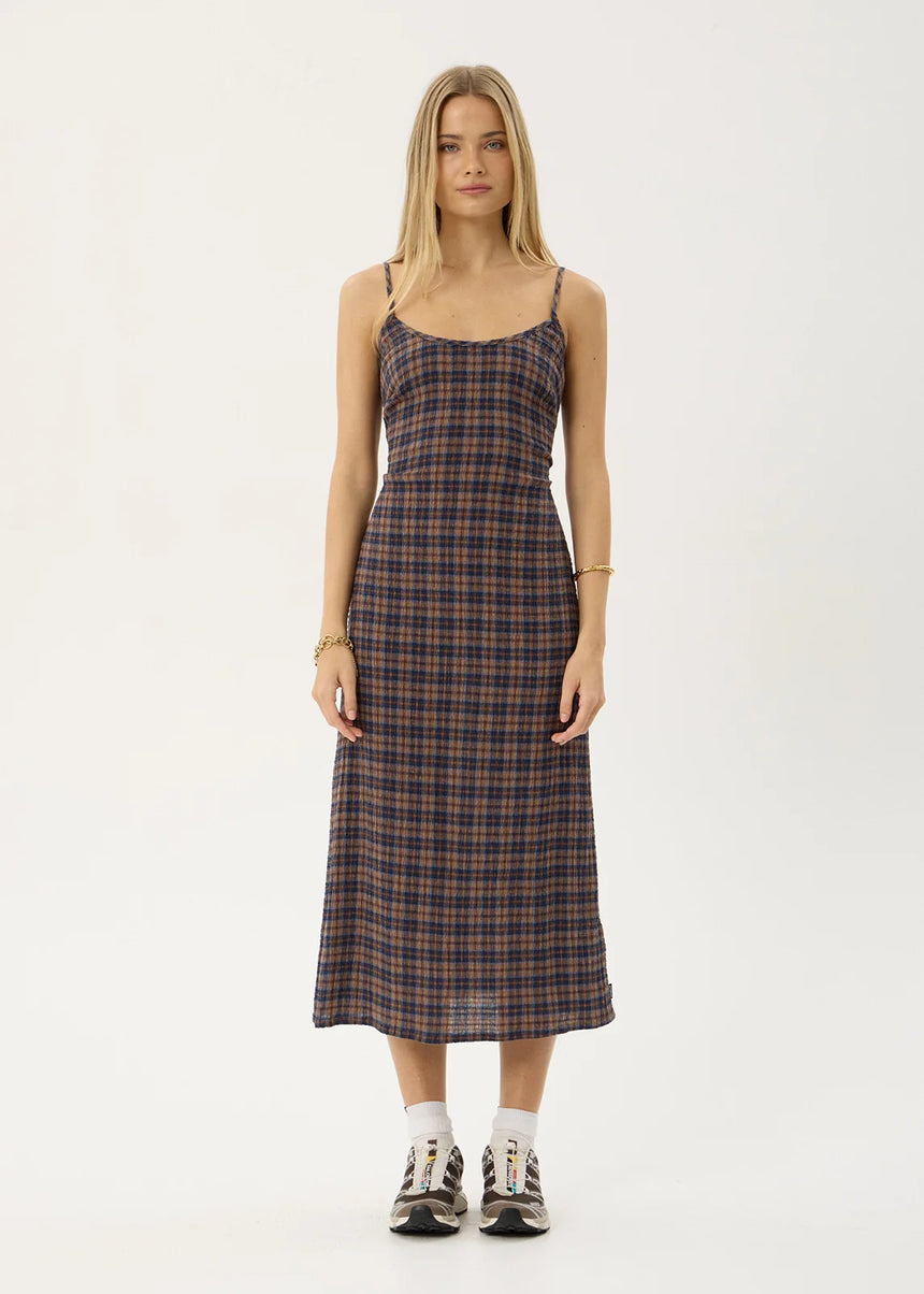 AFENDS Rumi Seersucker Midi Dress - Shev Indigo Check