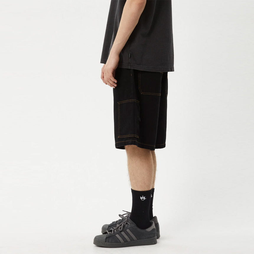 AFENDS Scorched Harper Denim Baggy Workwear Short - Washed Black