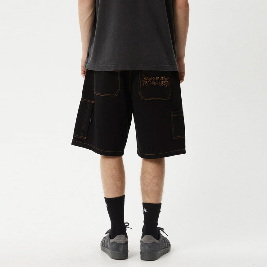 AFENDS Scorched Harper Denim Baggy Workwear Short - Washed Black