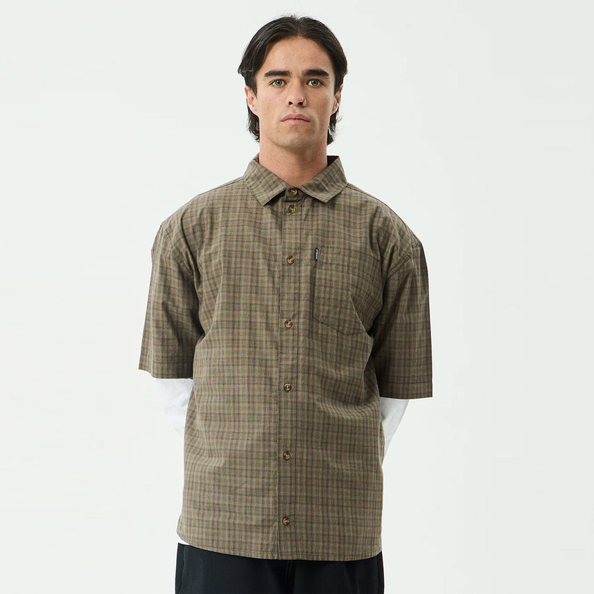 AFENDS Shadow Short Sleeve Shirt - Stone Check