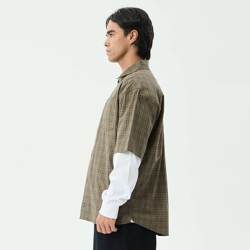 AFENDS Shadow Short Sleeve Shirt - Stone Check