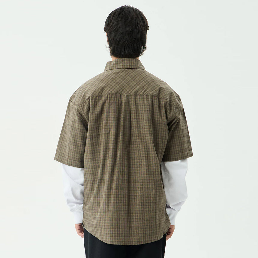 AFENDS Shadow Short Sleeve Shirt - Stone Check