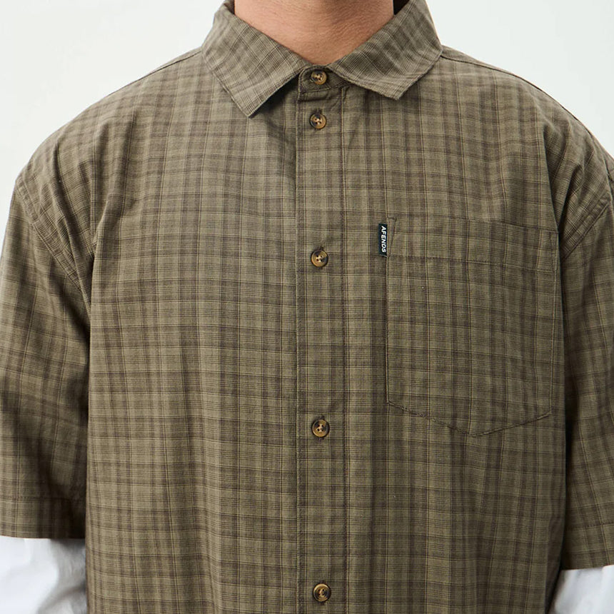 AFENDS Shadow Short Sleeve Shirt - Stone Check