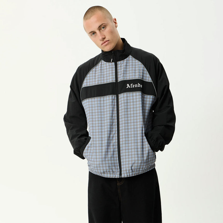AFENDS Spicy Recycled Sports Spray Jacket - Slate Blue Check