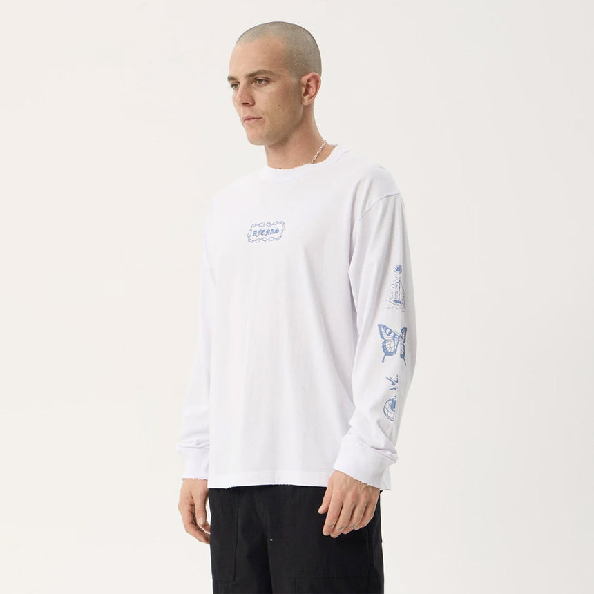 AFENDS Spiritual Recycled Boxy Long Sleeve Tee - White
