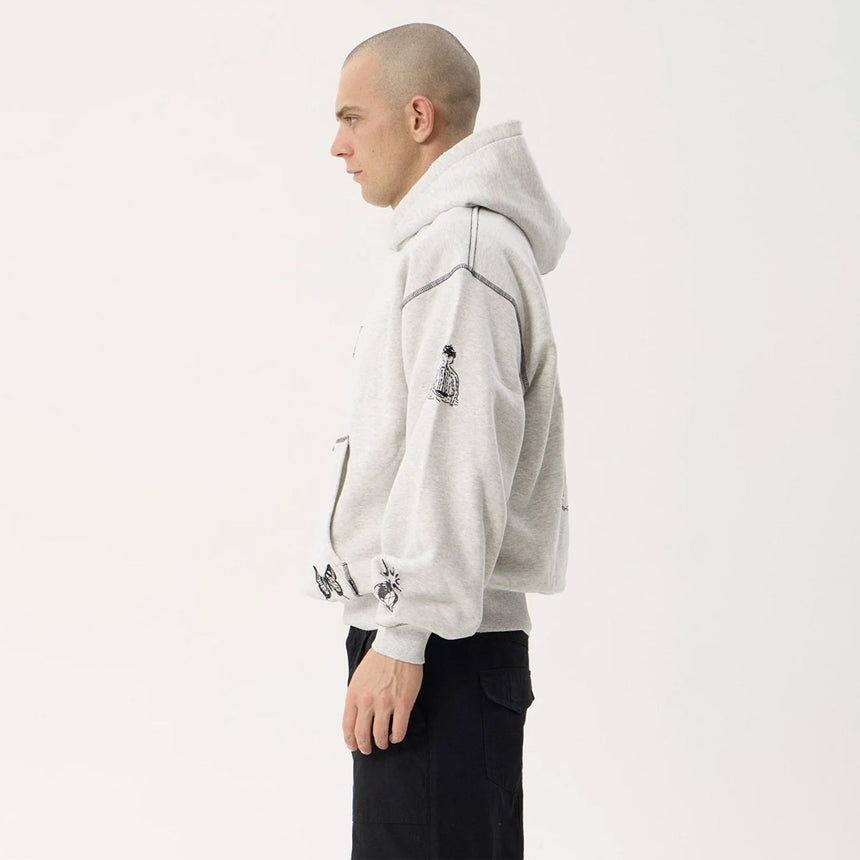 AFENDS Spiritual Recycled Distressed Boxy Hood - Grey Marle
