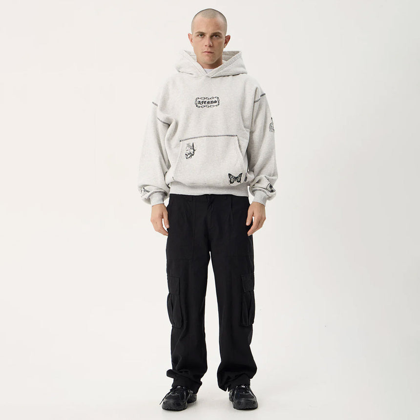 AFENDS Spiritual Recycled Distressed Boxy Hood - Grey Marle