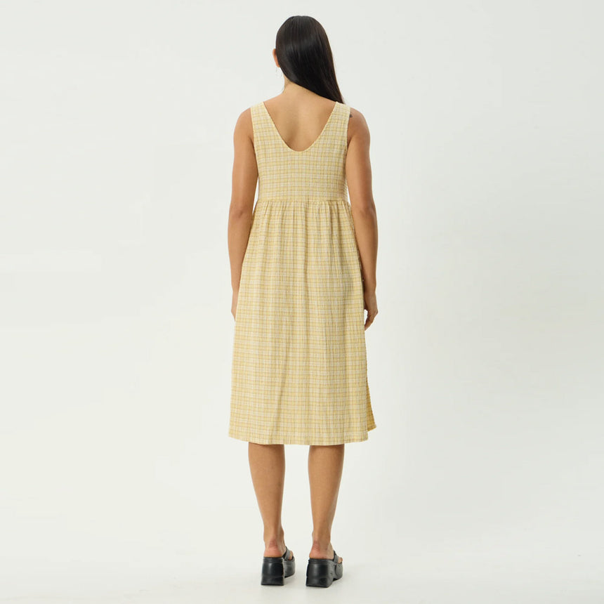 AFENDS Sunday Seersucker Check Midi Dress - Lemon Check