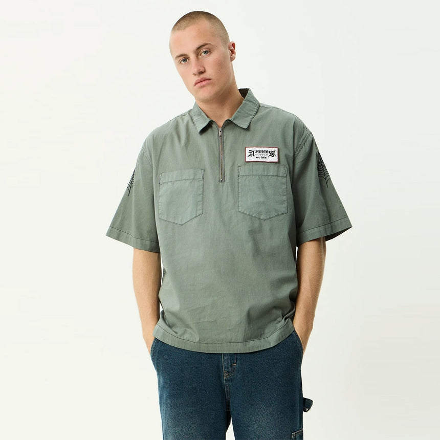 AFENDS Supply Workwear Short Sleeve Shirt - Washed Sycamore