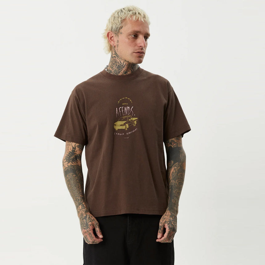 AFENDS Trayback Boxy Fit Tee - Coffee