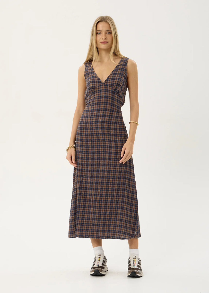 AFENDS Tully Seersucker Maxi Dress - Shev Indigo Check