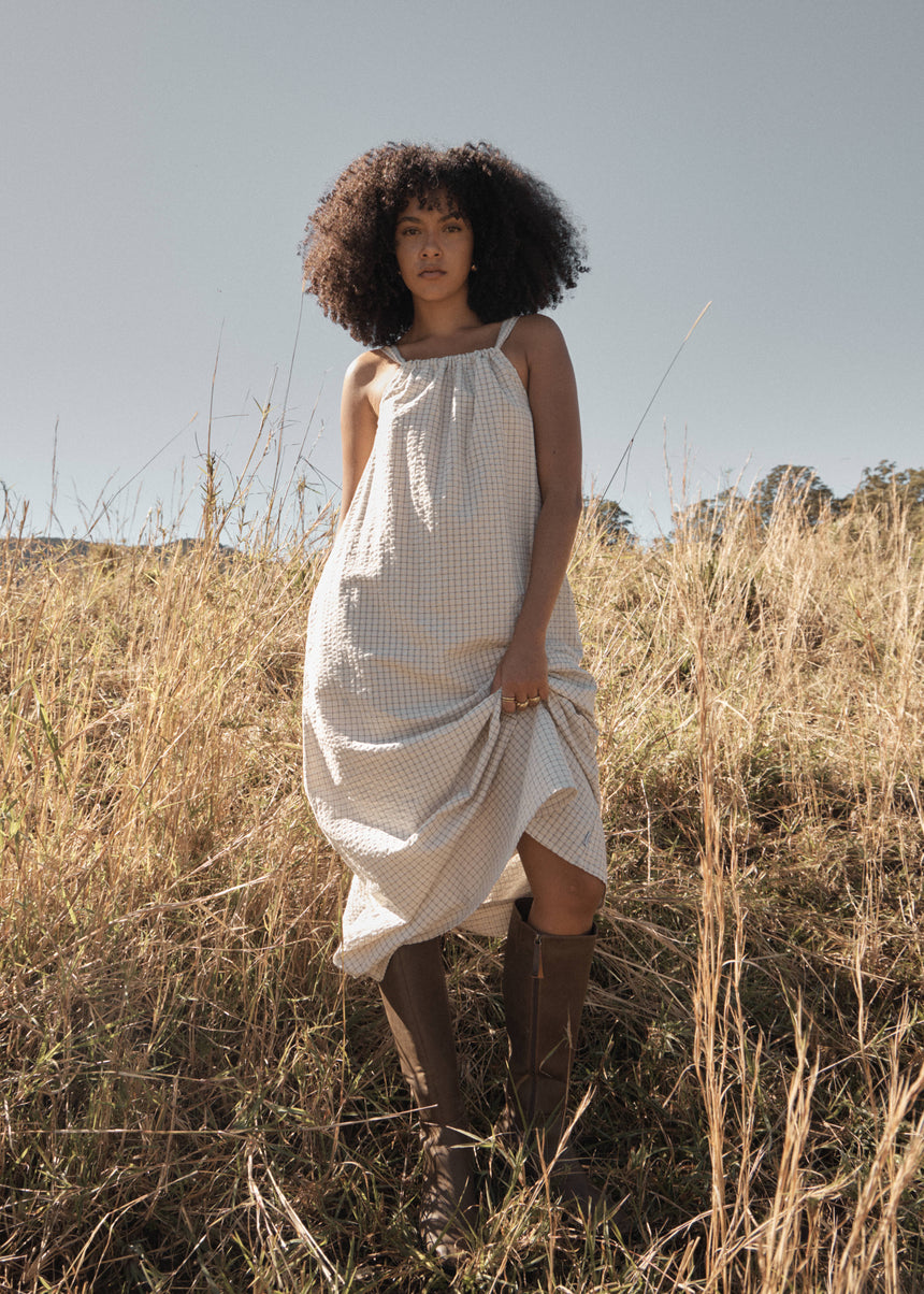 AFENDS Vania Seersucker Maxi Dress - Reverb Moonbeam Check