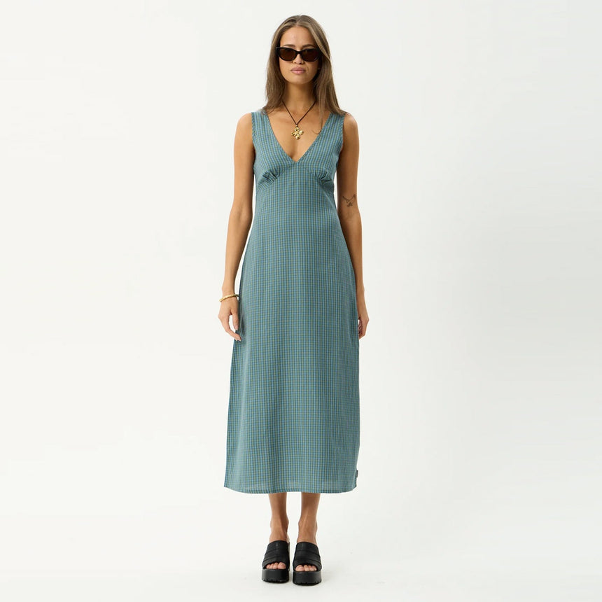 AFENDS Voyager Maxi Dress - Deep Olive Check