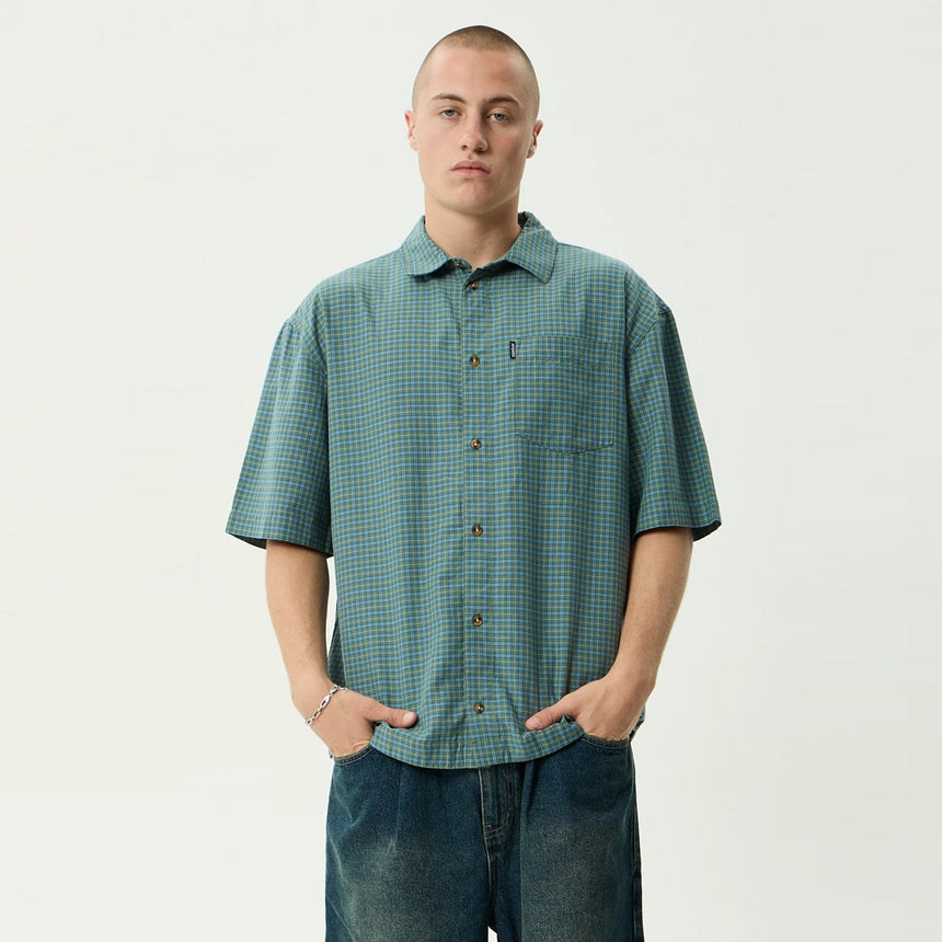 AFENDS Voyager Short Sleeve Shirt - Deep Olive Check