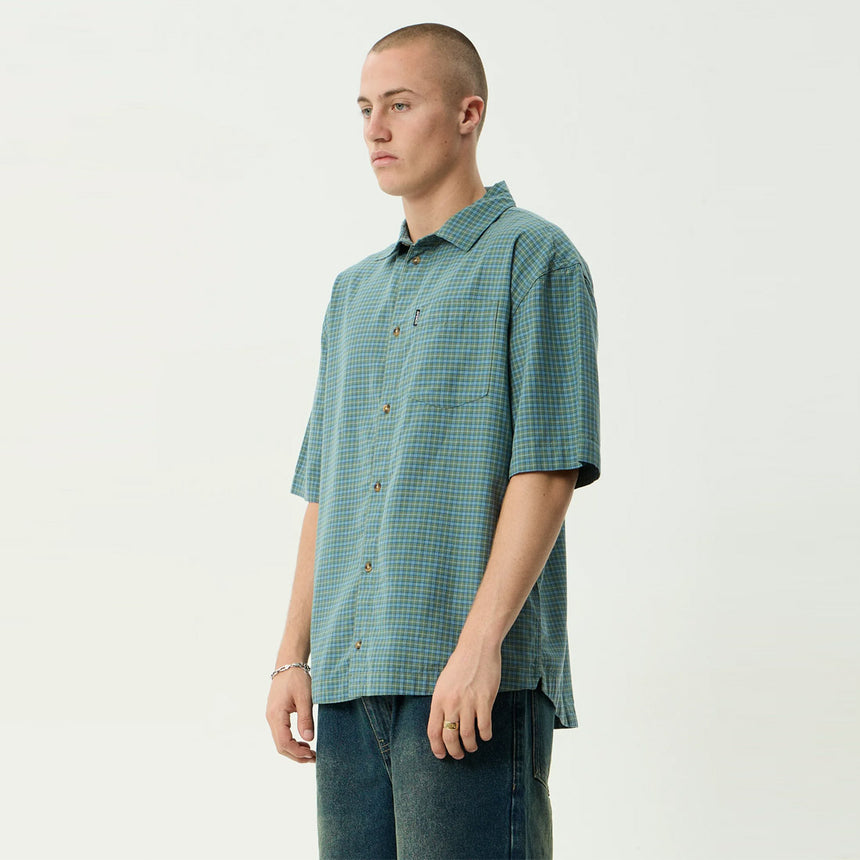 AFENDS Voyager Short Sleeve Shirt - Deep Olive Check