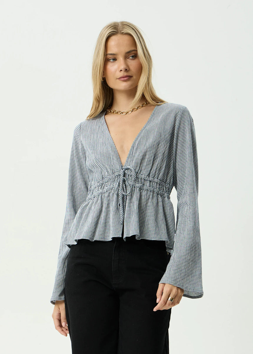 AFENDS Women's Annika Long Sleeve Top - Indy Navy Check