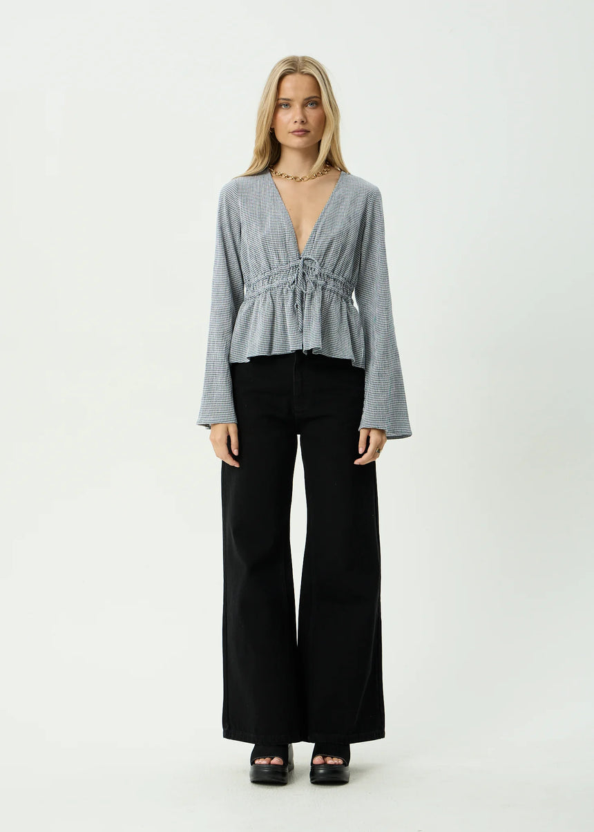 AFENDS Women's Annika Long Sleeve Top - Indy Navy Check