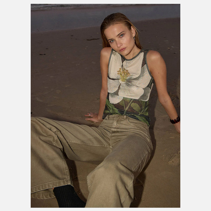 AFENDS Women's Bella Organic Denim Wide Leg Baggy Jean - Washed Olive
