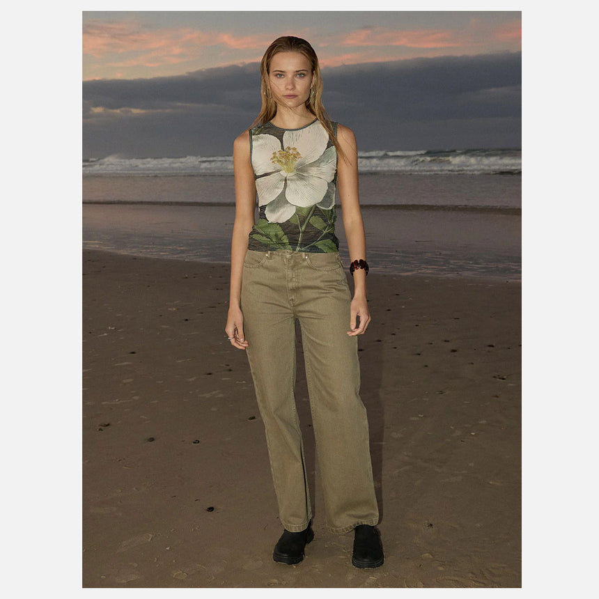 AFENDS Women's Bella Organic Denim Wide Leg Baggy Jean - Washed Olive