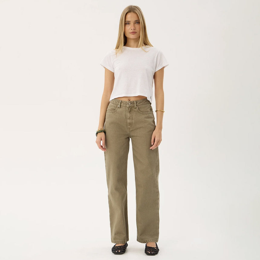 AFENDS Women's Bella Organic Denim Wide Leg Baggy Jean - Washed Olive