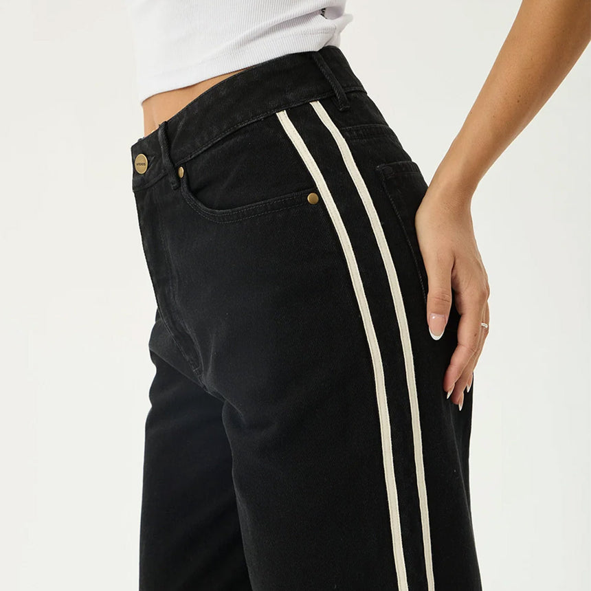 AFENDS Women's Bella Stripe Denim Wide Leg Baggy Jean - Washed Black