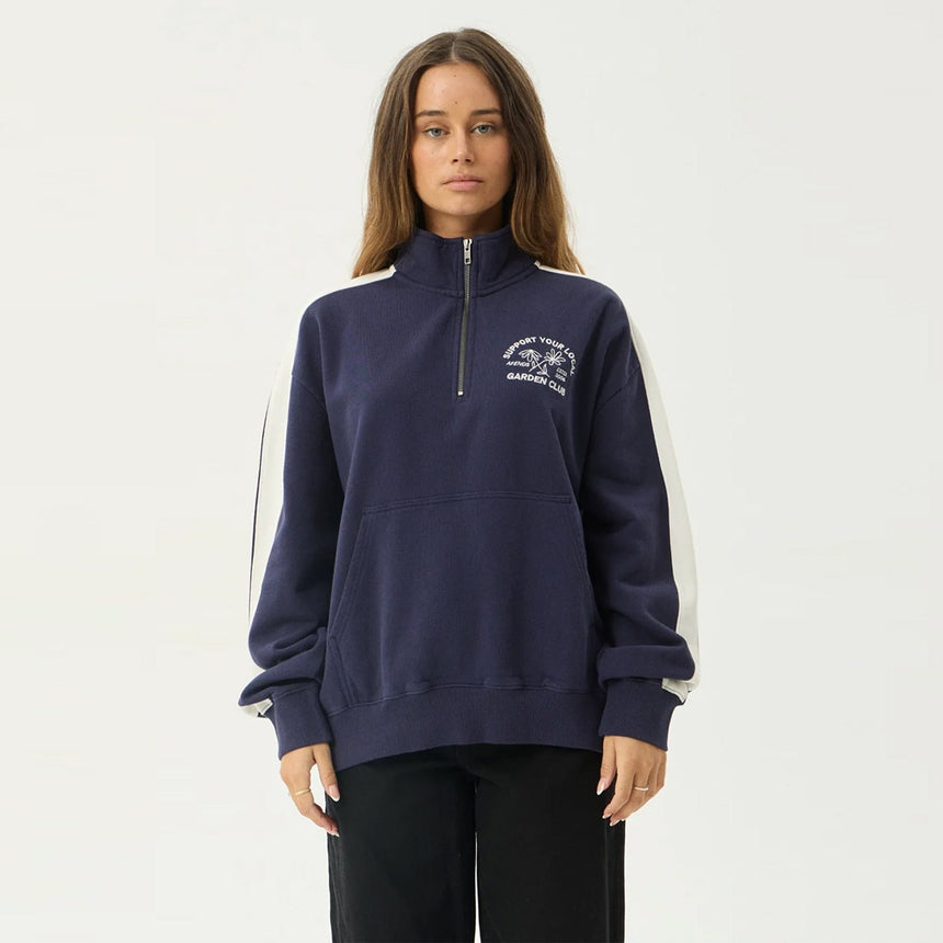 AFENDS Women's Community Garden Quarter Zip Jumper - Washed Deep Sea